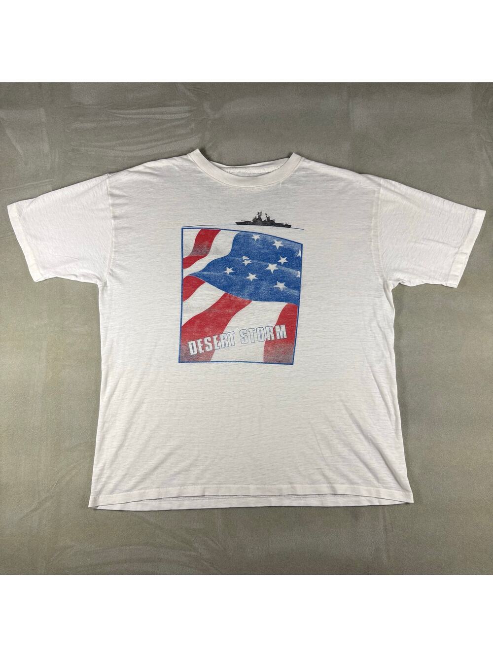 Vintage Desert Storm T Shirt‎ Single Stitch USA Military Gulf War White Tee XL